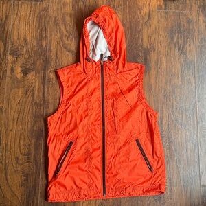Mens Vest Size Medium Orange Hiking Hoodie Utility (J2)